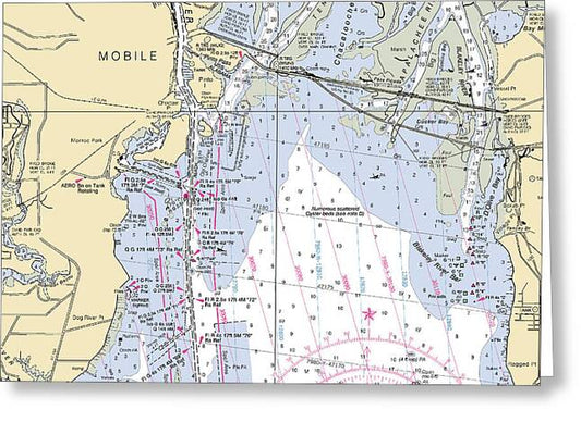 Mobile Alabama Nautical Chart 1 - Greeting Card