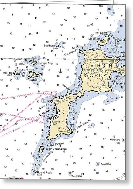 Virgin Gorda-virgin Islands Nautical Chart 1 - Greeting Card