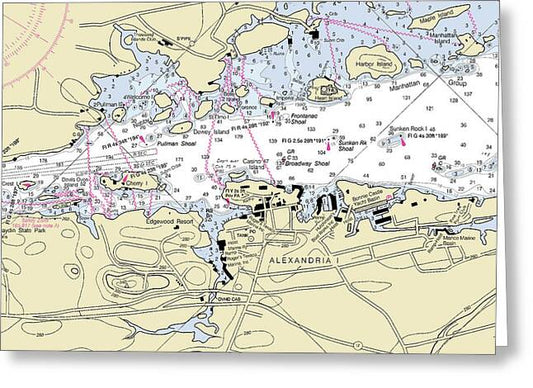 Alexandria Bay New York Nautical Chart - Greeting Card