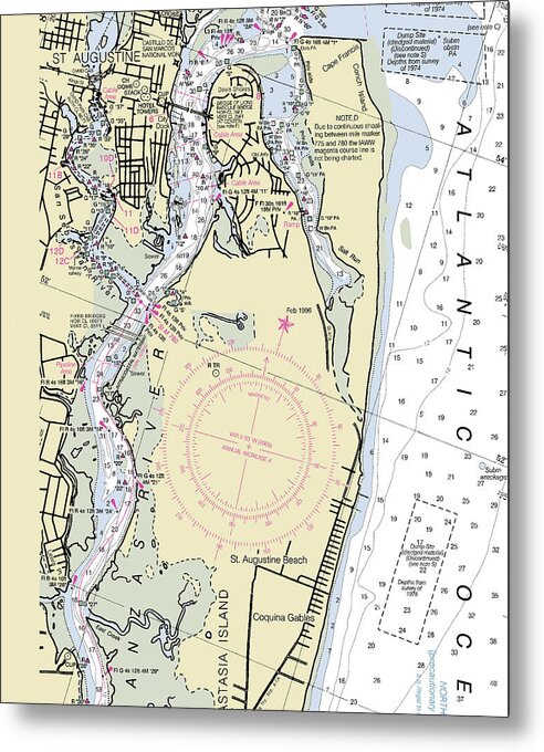 Anastasia Island Florida Nautical Chart - Metal Print