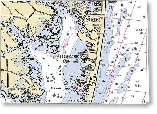 Assawoman Bay-maryland Nautical Chart - Greeting Card