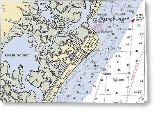 Avalon-new Jersey Nautical Chart - Greeting Card