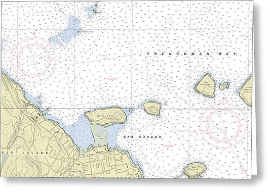 Bar Harbor Maine Nautical Chart - Greeting Card