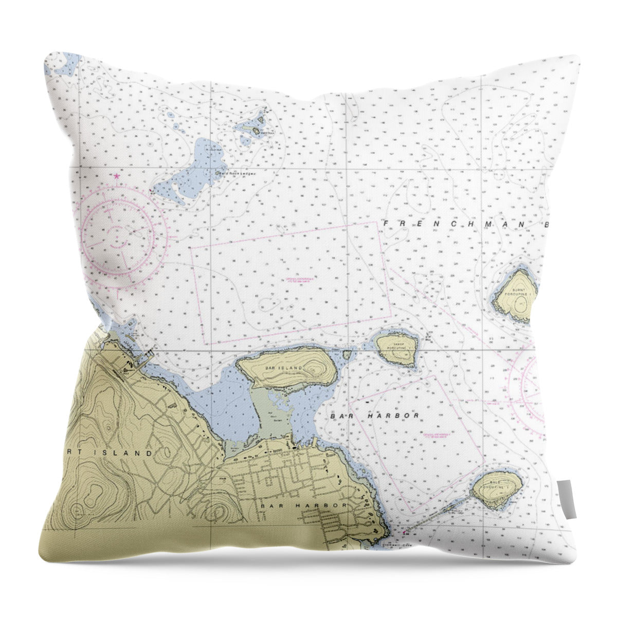 Bar Harbor Maine Nautical Chart - Throw Pillow