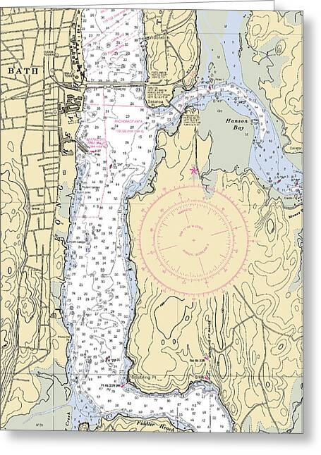 Bath-maine Nautical Chart - Greeting Card