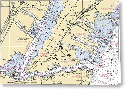 Bayonne-new Jersey Nautical Chart - Greeting Card