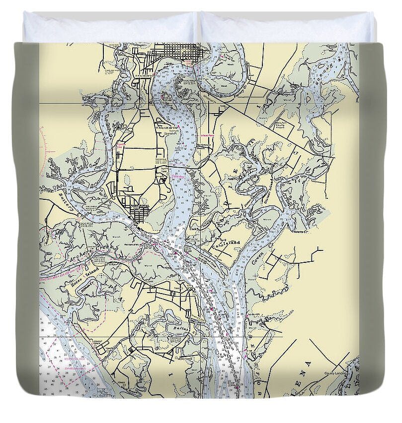 Beaufort Port Royal South Carolina Nautical Chart - Duvet Cover