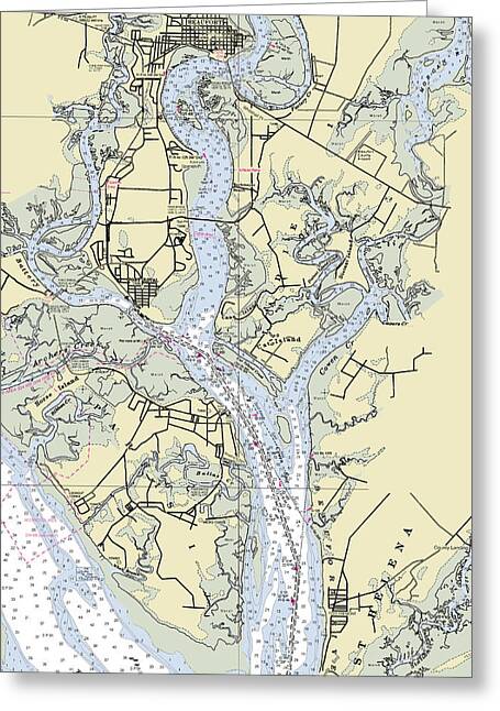 Beaufort Port Royal South Carolina Nautical Chart - Greeting Card