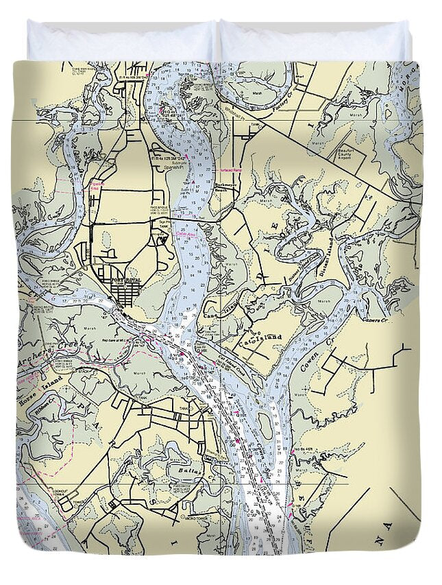 Beaufort Port Royal South Carolina Nautical Chart - Duvet Cover