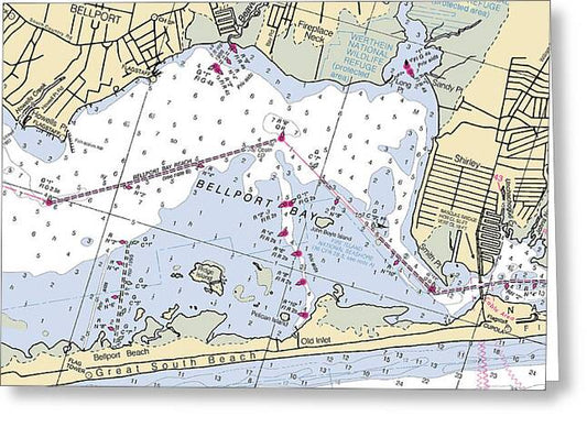 Bellport Bay-new York Nautical Chart - Greeting Card