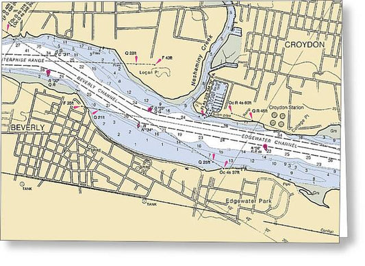 Beverly-new Jersey Nautical Chart - Greeting Card