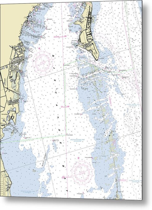 Biscayne Bay Florida Nautical Chart - Metal Print