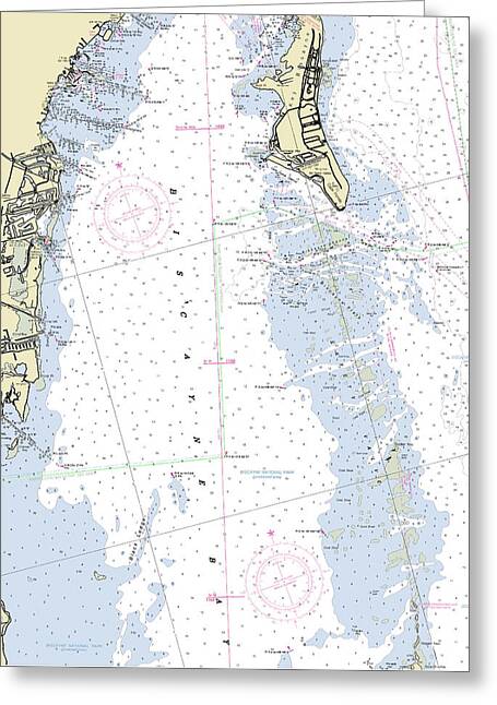 Biscayne Bay Florida Nautical Chart - Greeting Card