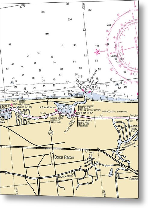 Boca Raton-florida Nautical Chart - Metal Print