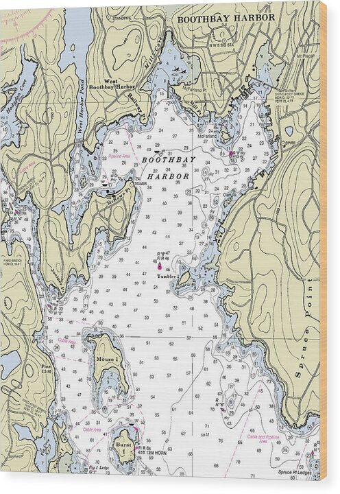 Boothbay Harbor Maine Nautical Chart - Wood Print