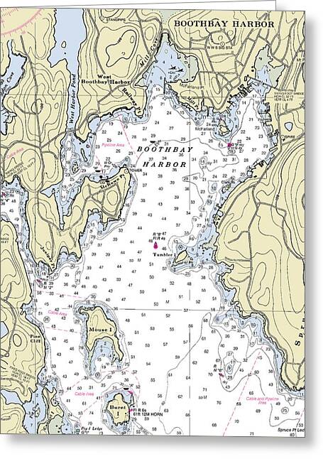 Boothbay Harbor Maine Nautical Chart - Greeting Card
