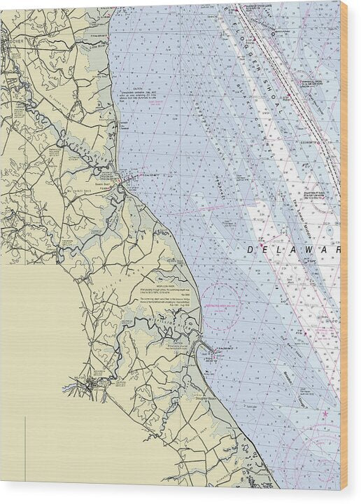 Bowers Beach Delaware Nautical Chart - Wood Print