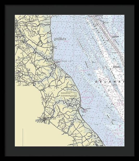Bowers Beach Delaware Nautical Chart - Framed Print