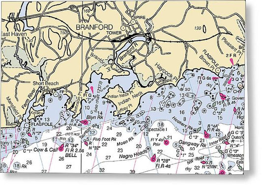 Branford-connecticut Nautical Chart - Greeting Card