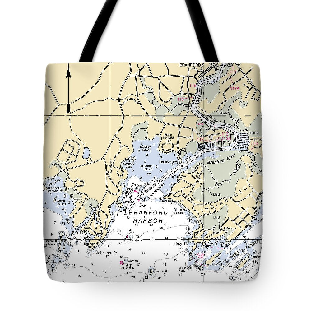 Branford -connecticut Nautical Chart _v2 - Tote Bag