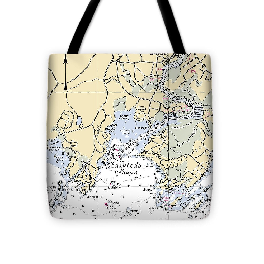 Branford -connecticut Nautical Chart _v2 - Tote Bag
