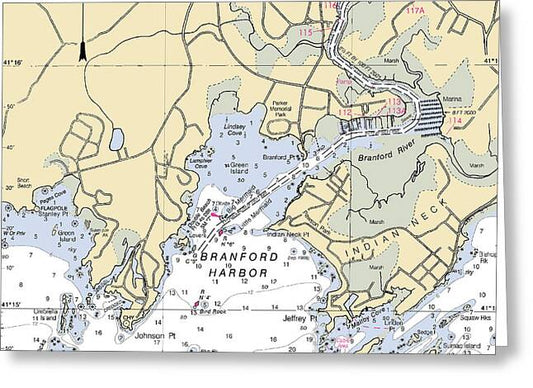 Branford -connecticut Nautical Chart _v2 - Greeting Card