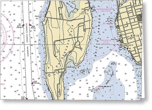Bristol Harbor-rhode Island Nautical Chart - Greeting Card