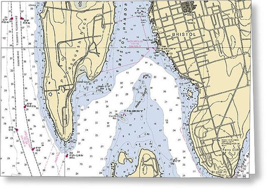 Bristol-rhode Island Nautical Chart - Greeting Card