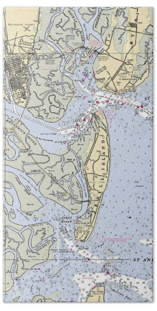 Brunswick-georgia Nautical Chart - Bath Towel
