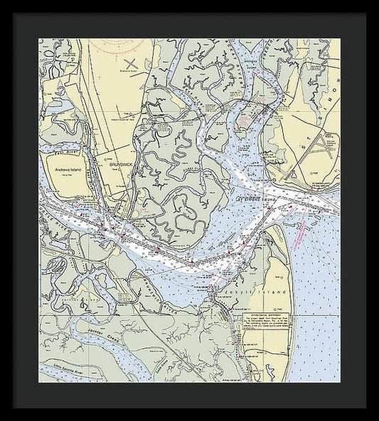 Brunswick Harbor Georgia Nautical Chart - Framed Print