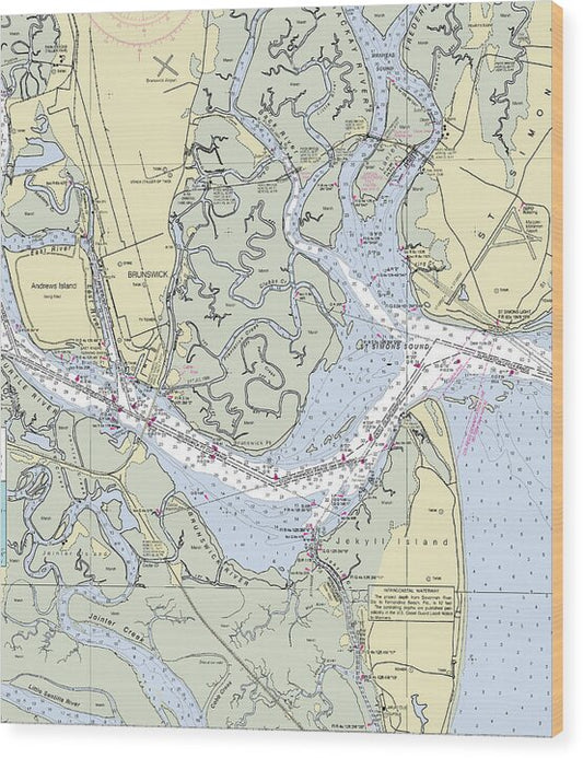 Brunswick Harbor Georgia Nautical Chart - Wood Print
