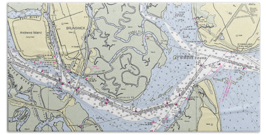 Brunswick Harbor Georgia Nautical Chart - Bath Towel