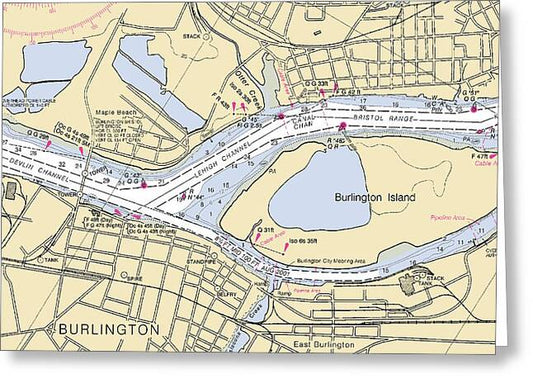 Burlington-new Jersey Nautical Chart - Greeting Card