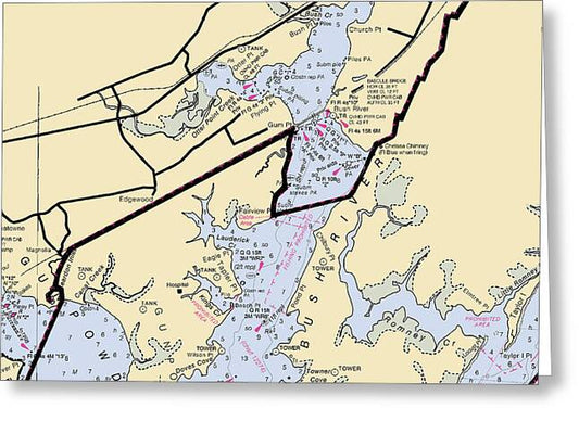 Bush River -maryland Nautical Chart _v2 - Greeting Card