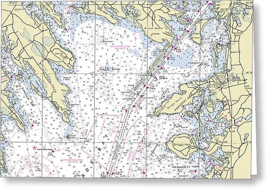 Buzzards Bay Massachusetts Nautical Chart - Greeting Card