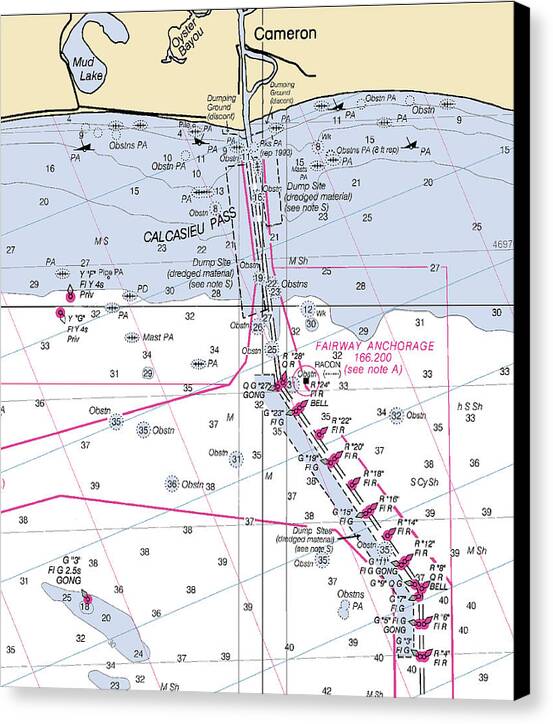 Calcasieu Pass-louisiana Nautical Chart - Canvas Print