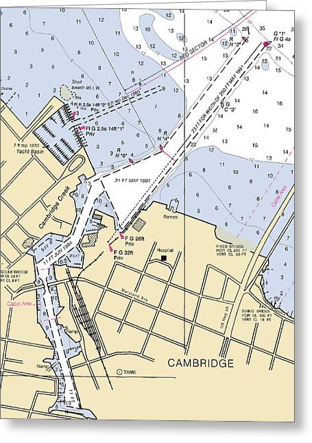 Cambridge-maryland Nautical Chart - Greeting Card