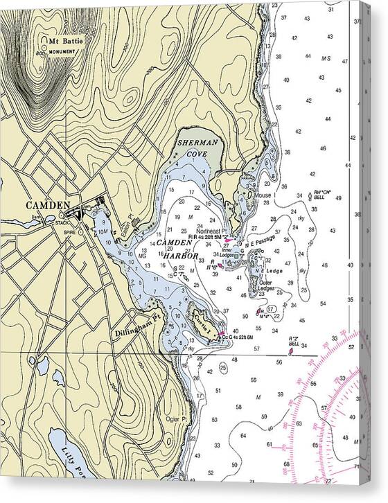 Camden Maine Nautical Chart - Canvas Print