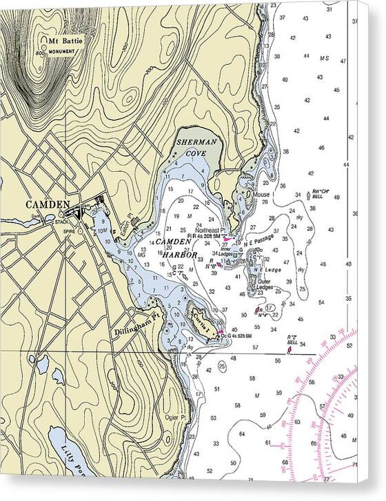 Camden Maine Nautical Chart - Canvas Print