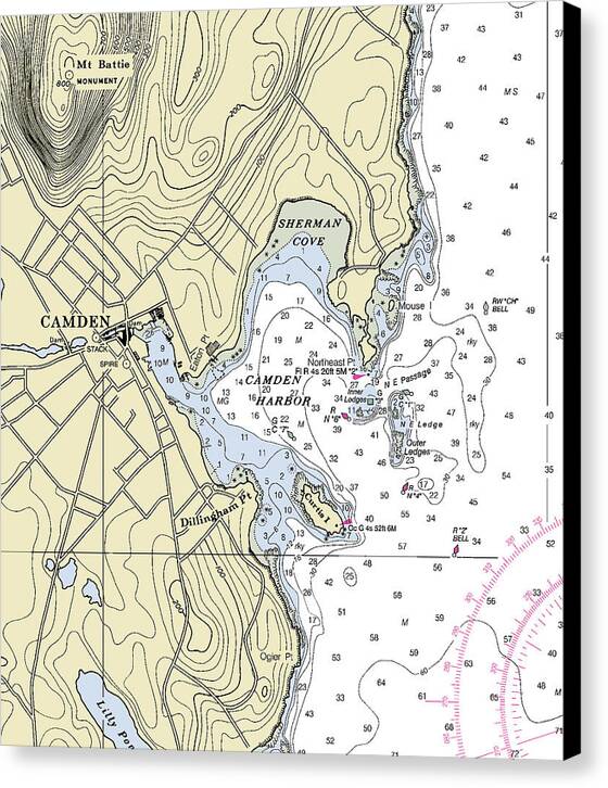 Camden Maine Nautical Chart - Canvas Print