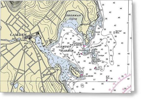 Camden Maine Nautical Chart - Greeting Card