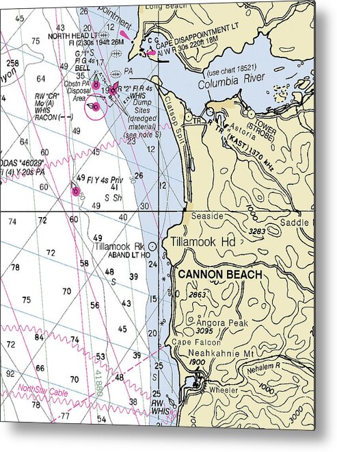 Cannon Beach Oregon Nautical Chart - Metal Print
