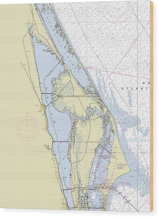 Cape Canaveral North Florida Nautical Chart - Wood Print