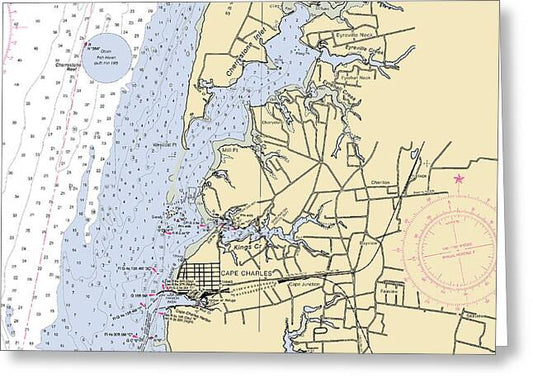 Cape Charles -virginia Nautical Chart _v2 - Greeting Card