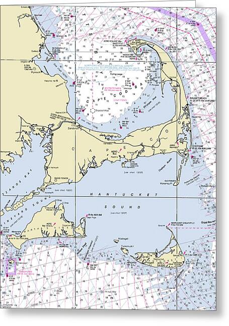 Cape Cod and The Islands Massachusetts Nautical Chart - Greeting Card
