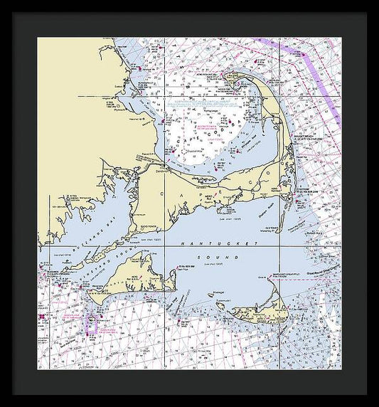 Cape Cod and The Islands Massachusetts Nautical Chart - Framed Print