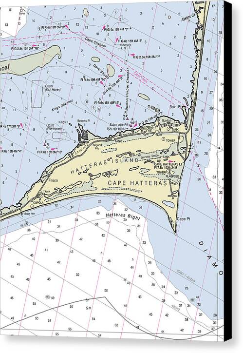 Cape Hatteras North Carolina Nautical Chart - Canvas Print