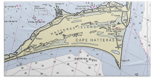 Cape Hatteras North Carolina Nautical Chart - Bath Towel