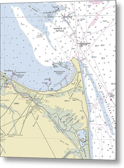 Cape Henlopen Delaware Nautical Chart - Metal Print