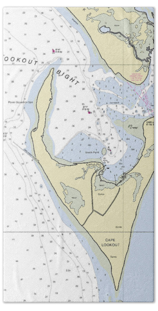 Cape Lookout North Carolina Nautical Chart - Bath Towel
